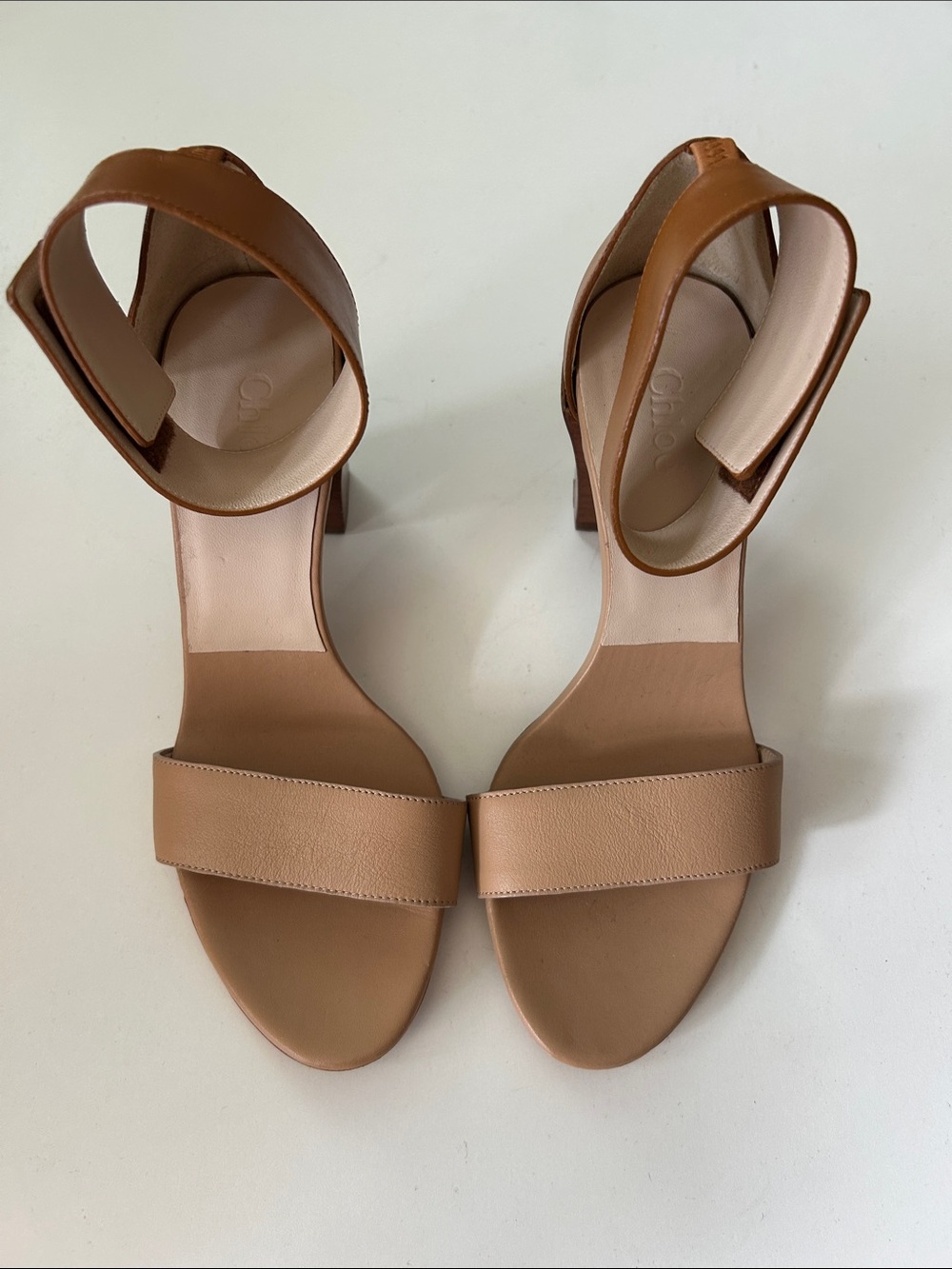 Chloé Camel and Nude Two Tone Leather Ankle-Strap Sandals
